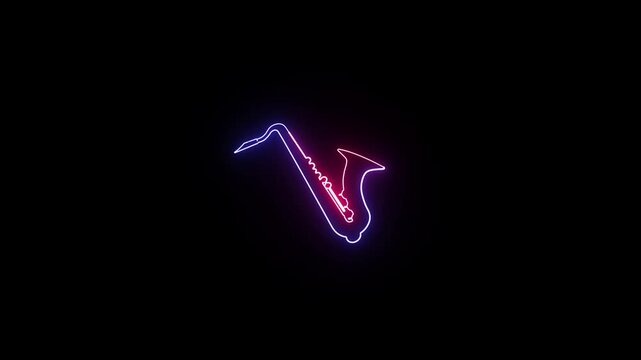 Neon colorful saxophone icon representing jazz music instrument and musical art 4k video.