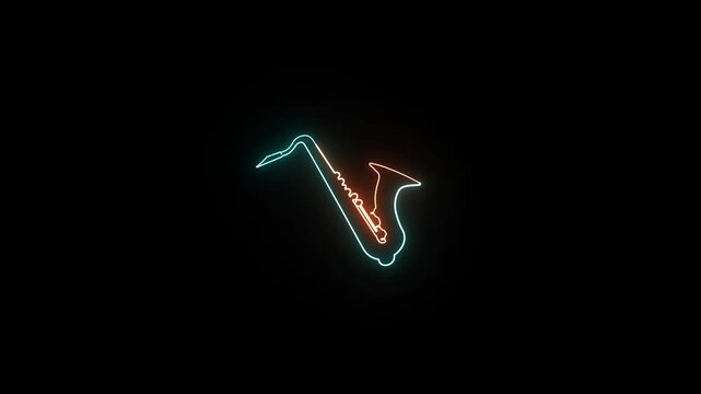 Neon colorful saxophone icon representing jazz music instrument and musical art 4k video.