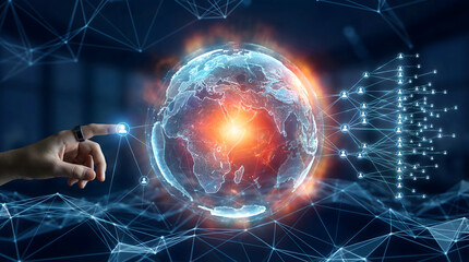 Engaging global business connections with modern tech and digital network for worldwide expansion and social growth strategy