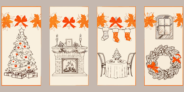 Cozy christmas scenes with festive decorations and winter elements