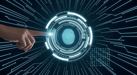 Secure access with biometric fingerprint scan unlocks digital future and advanced technology, connecting data in cyber world