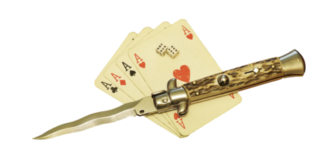 square of aces knife and dice isolated on transparent background
