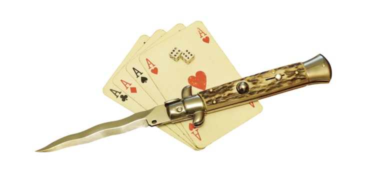 square of aces knife and dice isolated on transparent background