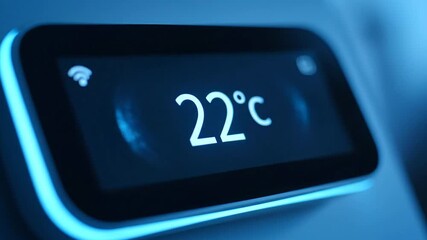Room thermostat display showing 22 degrees celsius indoors.