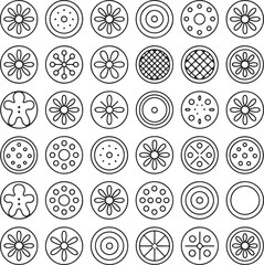 Cookie icon collection - vector outline illustration and silhouette