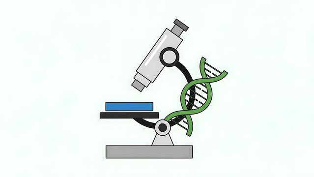 Laboratory Microscope with Dna Strand Illustration for Scientific Research and Education