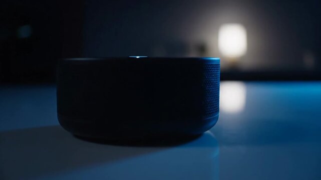 Dark room with light reflections and a modern round container