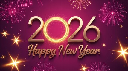 "Celebratory New Year's Eve 2026 Fireworks and Gold Text Design"