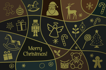 Christmas holiday themed patchwork collage with festive symbols and icons