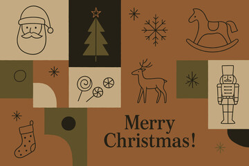 Christmas holiday themed patchwork collage with festive symbols and icons