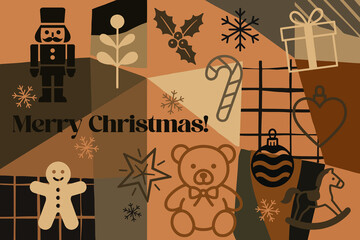 Christmas holiday themed patchwork collage with festive symbols and icons