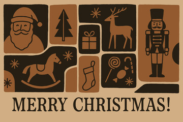 Christmas holiday themed patchwork collage with festive symbols and icons