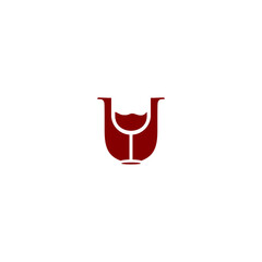 Letter U and Wine Glass Negative Space Vector Logo