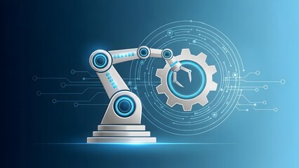 Futuristic Robotic Arm with Gear and Clock in Digital Technology Style