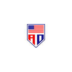 Initial Letters A and D with American Flag Shield Logo