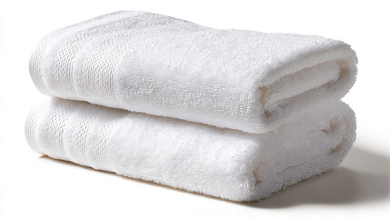 A pristine stack of two folded white towels on a clean white surface here