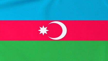 Azerbaijan flag with blue, red, and green stripes, white crescent and eight-pointed star.