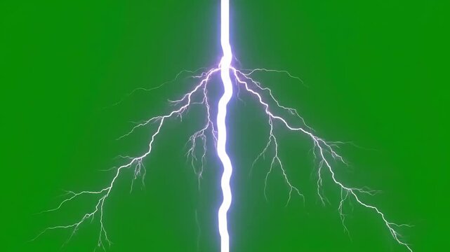 Pre-Keyed Weather Effects with set of lightning strikes on the green screen distortion, overlay, glitch, static noise, scan lines black background, 4k animated video loop