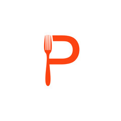 Letter P with Integrated Fork Food Logo Vector