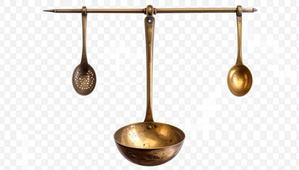 Golden ladle with ornate handle, vintage charm in culinary focus…