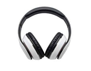 White black headphones wireless headset audio music sound listening device on transparent background