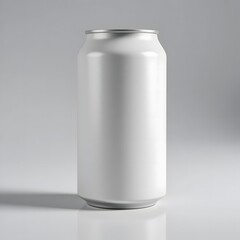 Blank white aluminum beverage can mockup standing upright with reflective surface and copy space, ideal for branding. 12 oz can mockup