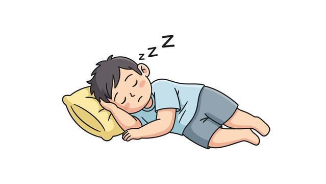 Illustration of Boy Sleeping Soundly on Pillow with Zzz Marks