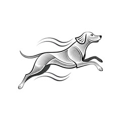Elegant silhouette of a running dog with flowing lines silhouette
