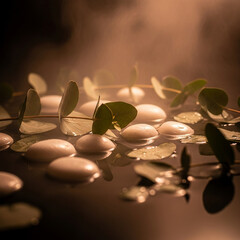 백색 조약돌과 그 위로 이어진 식물 줄기