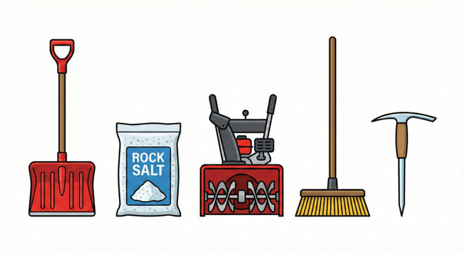 Winter snow removal tools and supplies for clearing walkways