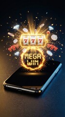 Online casino slot machine with mega win on a smartphone screen