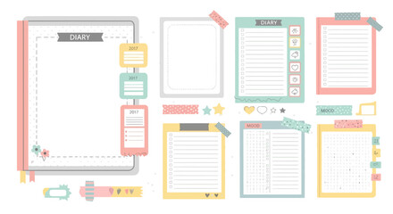 Cute and pastel colored diary pages and memo sheets for personal organization and planning