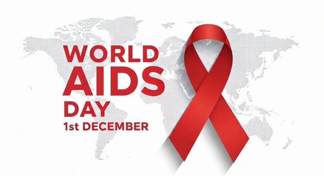 World AIDS Day 1st December Ribbon with World Map