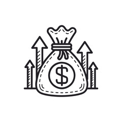 Money bag with upward arrows silhouette