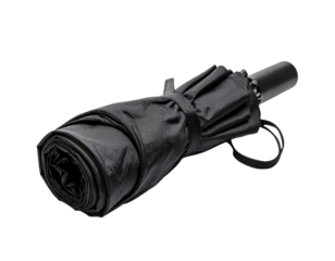 Black umbrella rain protection folding compact travel weather accessory on transparent background