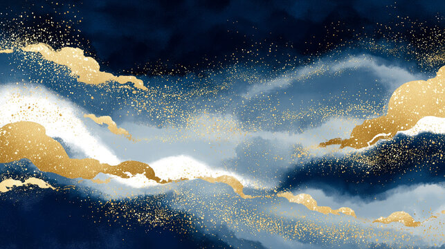 Fototapeta 金と紺色の和風模様のモダン抽象背景