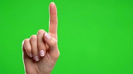 Touchscreen Interaction Gestures with pack female hand touching clicking tapping sliding dragging and swiping on chroma key green screen background alpha channel using a smartphone tablet pc or