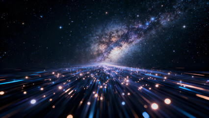 Light particles shine, the Milky Way flows, the lens follows the Milky Way.