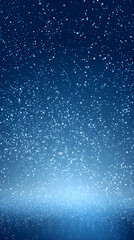 Snowfall vertical background with glowing flakes falling from above into blue gradient copy zone 