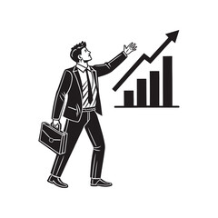 Businessman reaching for upward trend graph silhouette