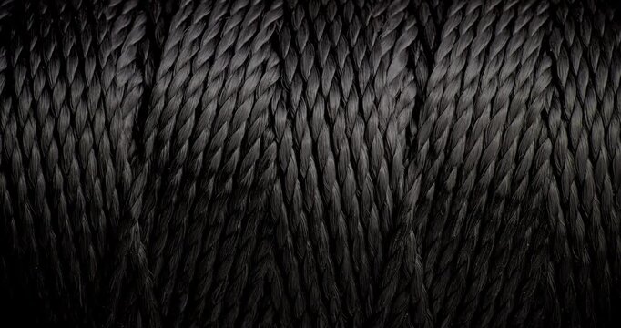 Seamless Woven Texture Background Loop. Texture of Dark rough twine. Video presenting a continuous dark gray woven thread texture.