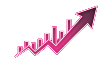 Vibrant pink neon growth chart pointing upward, symbolizing success and positive business trends, perfect for financial reports and motivational content