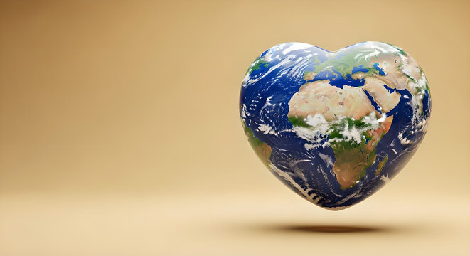Heart Shaped Earth Globe Brown Background Copy Space