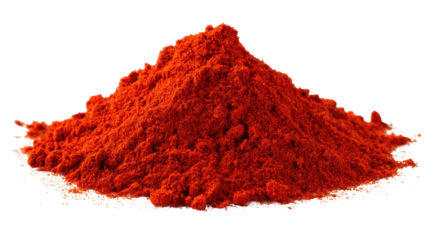 A vibrant pile of red paprika powder isolated on a white background, perfect for culinary use.