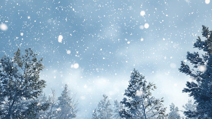 Snowfall Over a Winter Forest Landscape