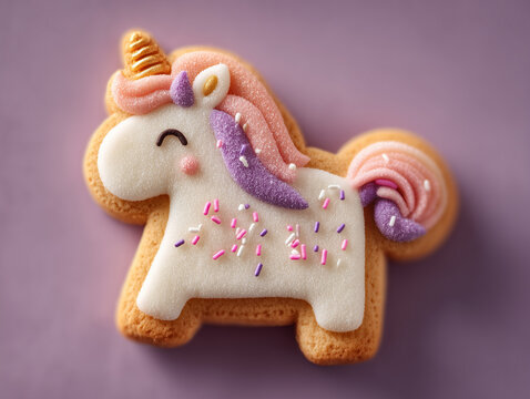 Pastel colored cookie shaped like a unicorn - Powered by Adobe
