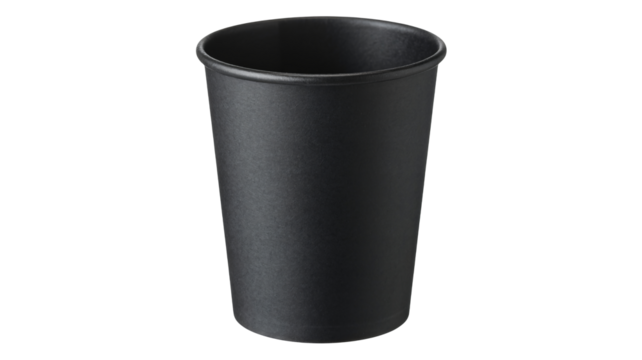 Sleek black disposable cup for hot and cold drinks, perfect for coffee, tea, or juice on the go for cafes, restaurants, and catering services