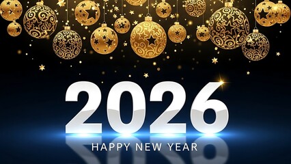 Luxury 2026 Happy New Year Background with Gold Ornaments