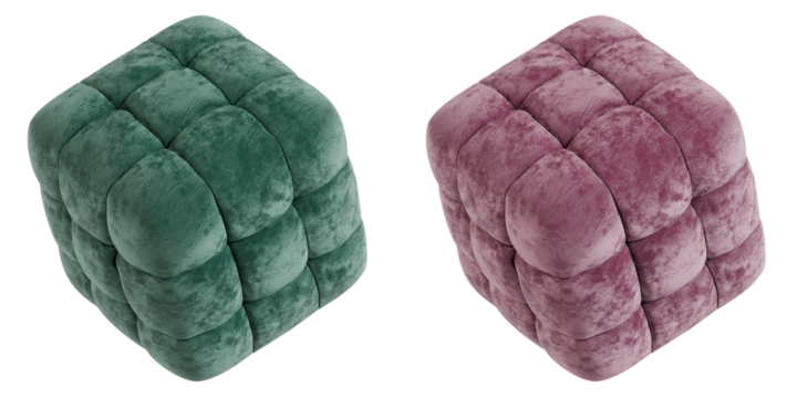 Inflatable abstract 3D velvet cube ottoman illustration, isolated with transparent background