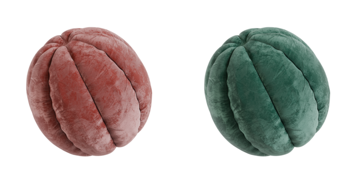 Inflatable abstract 3D padded velvet sphere illustration, isolated with transparent background